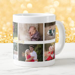 Create Personalised 8 Photo Collage Monogram Jumbo Large Coffee Mug<br><div class="desc">Create your own custom, personalised, monogrammed, microwave and dishwasher safe, strong, ceramic 8 photo collage with faux gold background giant big large size jumbo mug, featuring elegant faux gold typography script. To customise, simply type in your greetings or name or text, and add 5 of your favourite kids / baby...</div>