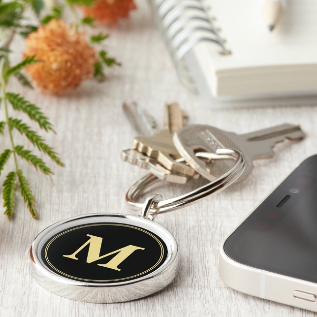 Create Personalised Black Gold Monogram Keychain (Create Personalized Black Gold Monogram Keychain)