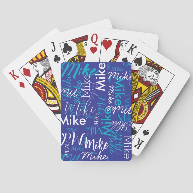 Create Personalised Blue Colour Repeating Name  Playing Cards (Back)