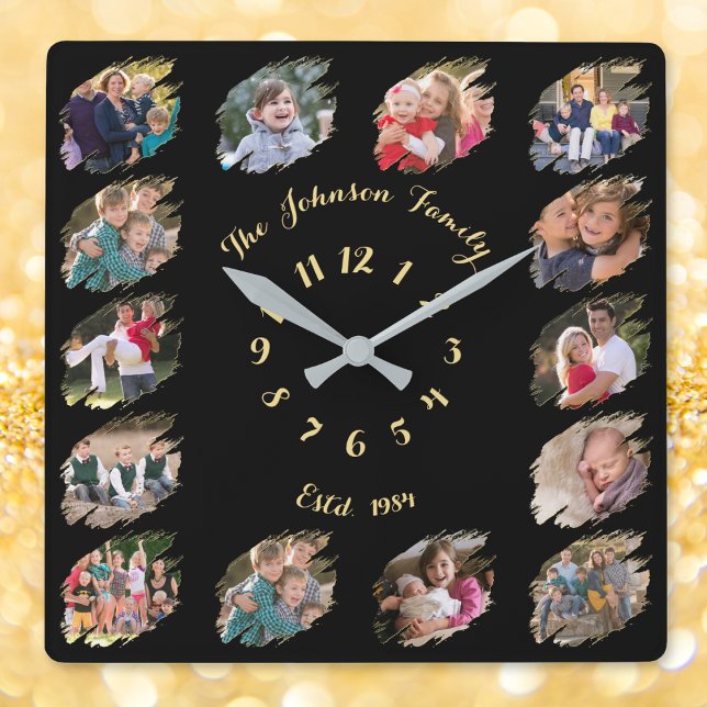 Create Personalised Custom Family Photo Collage Square Wall Clock (Create Personalized Custom Family Photo Collage Square Wall Clock)