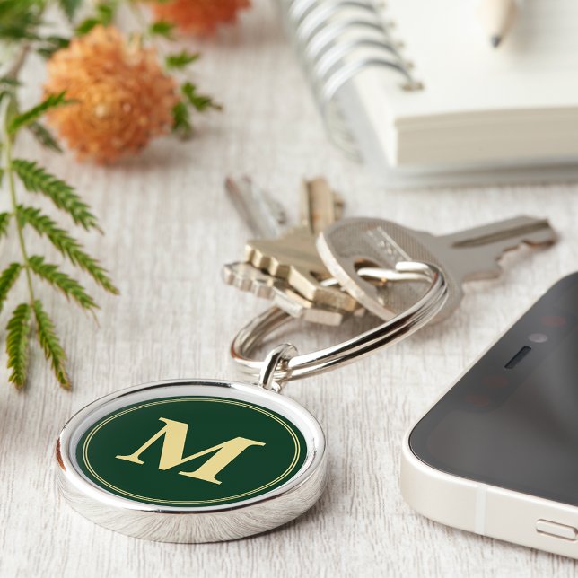 Create Personalised Green Gold Monogram Keychain (Create Personalized Green Gold Monogram Keychain)