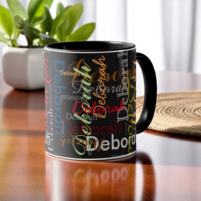 create personalised Name typography black Mug (Creator Uploaded)