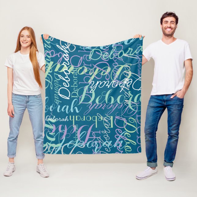 Create Personalised Name Typography ocean blue Fleece Blanket (In Situ)
