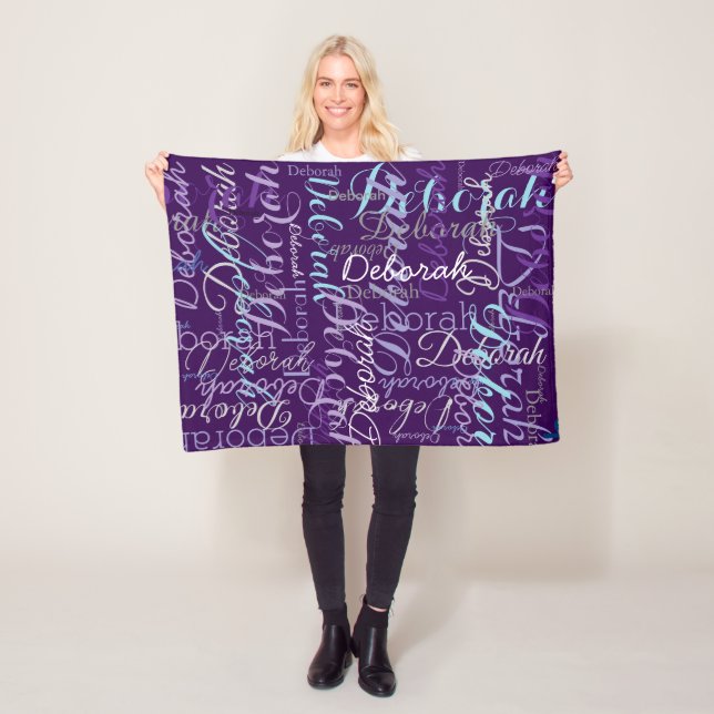 Create Personalised Name Typography Purple Fleece Blanket (In Situ)