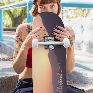 Create Personalised Photo Gold Monogram Name Maple Skateboard