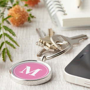 Create Personalised Pink White Monogram Keychain