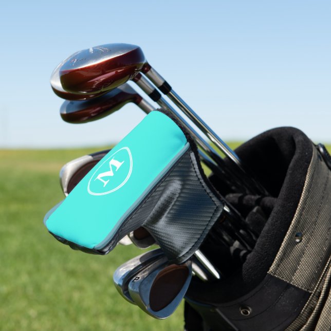 Create Personalised Teal White Monogrammed Putter Golf Head Cover (In Situ)