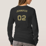 Create Player Name Jersey Number Long Sleeve Black T-Shirt<br><div class="desc">Create your own custom, personalised, cool stylish faux gold typography / font / script, monogrammed player name jersey number black, comfortable, casual, durable, loose fitting, preshrunk 100% cotton, womens basic crewneck heavyweight long-sleeve t-shirt. Simply type in your name / player name and player jersey number, to customise. Makes a great...</div>