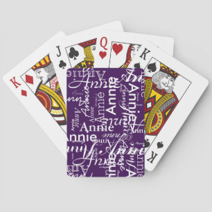 Create Repeating White Names all over Purple Playing Cards