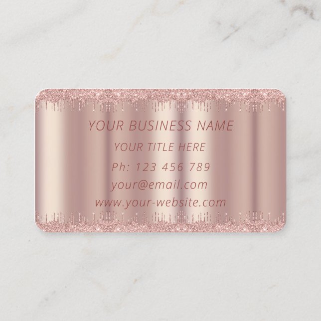 Create Rose Gold Glitter Business Card Template (Back)