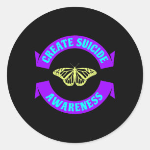 Create Suicide Awareness Ribbon Butterfly Novelty Classic Round Sticker