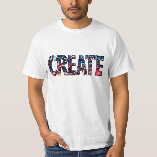 CREATE Typography Art - Bold Abstract Swirl Letter T-Shirt (Front)