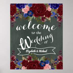 Create Wedding Welcome Sign Burgundy Blue Floral