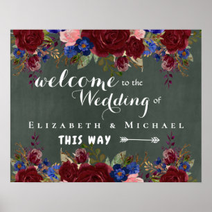 Create Wedding Welcome Sign Burgundy Blue Floral