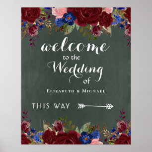 Create Wedding Welcome Sign Burgundy Blue Floral