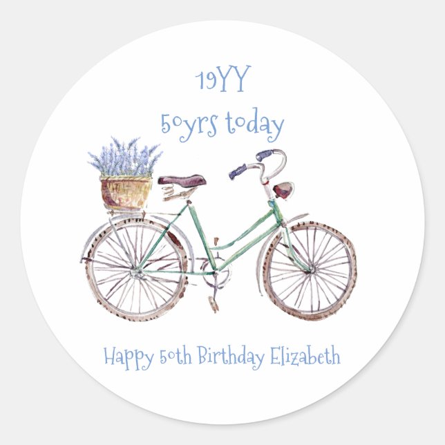 CREATE YEAR BORN Birthday Gift Woman Lavender Blue Classic Round Sticker (Front)