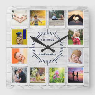 Create You own Photo Collage Rustic Farmhouse Grey Square Wall Clock