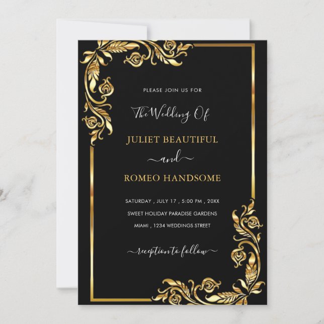 Create Your Black Gold Wedding Invitation Template (Front)