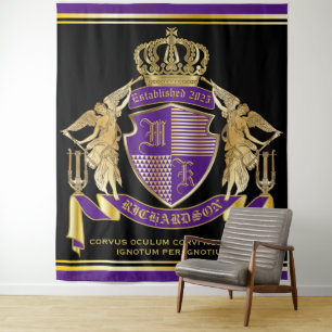 Create Your Coat of Arms Purple Gold Angel Emblem Tapestry