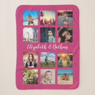 Create Your Custom 12 Photo Collage Bright Pink Sherpa Blanket