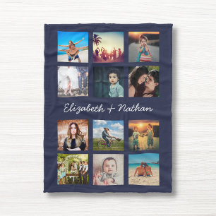 Create Your Custom 12 Photo Collage Family Navy Fleece Blanket