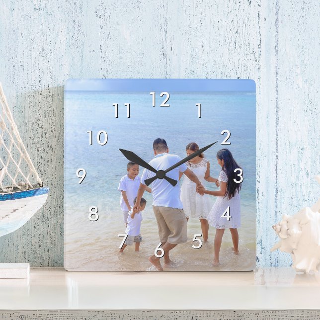 Create Your Custom Family Memories Photo Modern Square Wall Clock (Creator Uploaded)