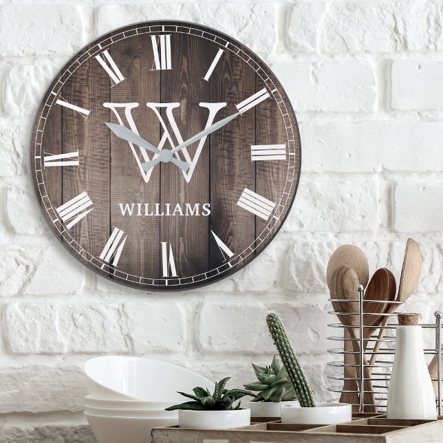 Create Your Custom Monogram Rustic Farmhouse Round Clock (Creator Uploaded)