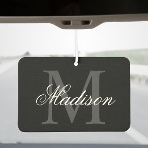 Create Your Custom Name Monogram Calligraphy Black Car Air Freshener