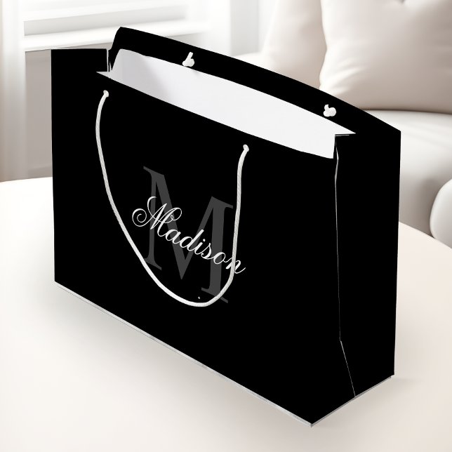 Create Your Custom Name Monogram Calligraphy Black Large Gift Bag (Creator Uploaded)