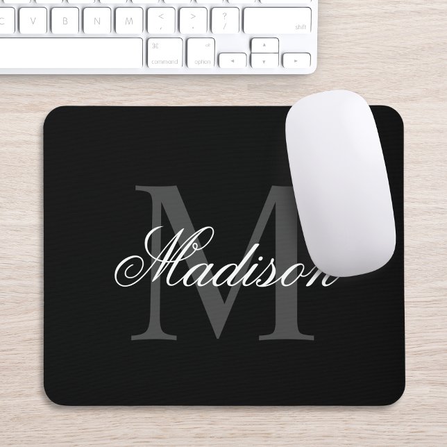 Create Your Custom Name Monogram Calligraphy Black Mouse Pad (Creator Uploaded)