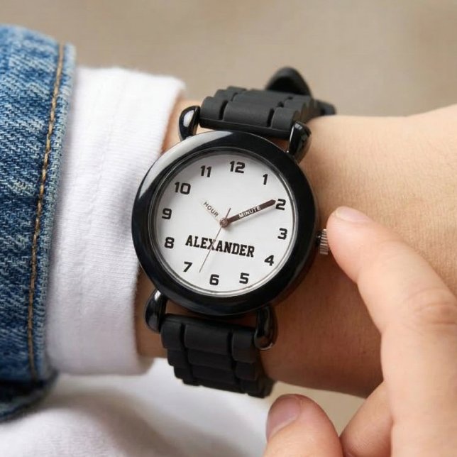 Create Your Custom Name Personalised Boys Black Watch (Creator Uploaded)