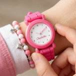 Create Your Custom Name Personalised Girls Pink Watch<br><div class="desc">Create your own personalised, girls fun girly pink strap, stainless steel wrist watch. To edit this design template, simply edit the text fields as shown above. You can even add more text or images, customise fonts and colours. Go ahead create a wonderful, custom watch for the little princess in your...</div>
