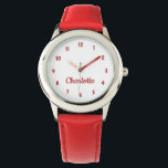 Create Your Custom Name Personalised Girls Red Watch<br><div class="desc">Create your own personalised, girls fun girly red glitter strap, stainless steel wrist watch. To edit this design template, simply edit the text fields as shown above. You can even add more text or images, customise fonts and colours. Go ahead create a wonderful, custom watch for the little princess in...</div>