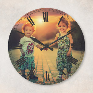 Create Your Custom Photo Brown Classy Elegant Round Clock