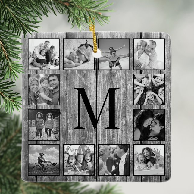 Create Your Custom Photo Collage Rustic Farmhouse Ceramic Ornament (Creator Uploaded)