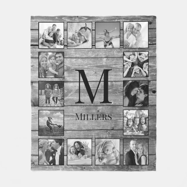 Create Your Custom Photo Collage Rustic Farmhouse Fleece Blanket (Front)