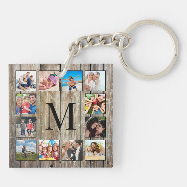 Create Your Custom Photo Collage Rustic Farmhouse Key Ring (Back)