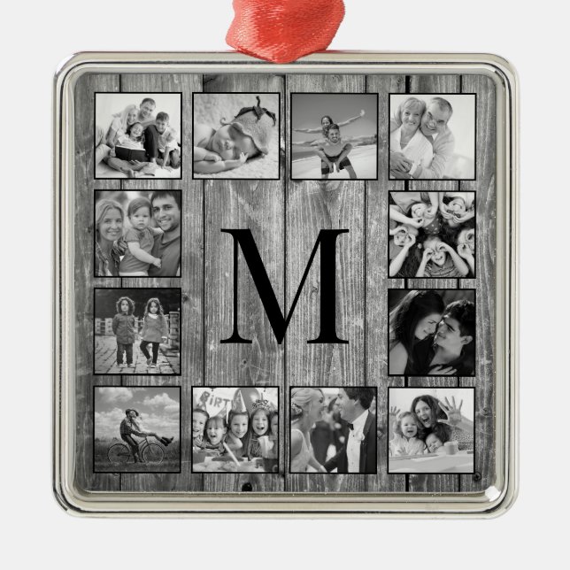 Create Your Custom Photo Collage Rustic Farmhouse Metal Ornament (Front)