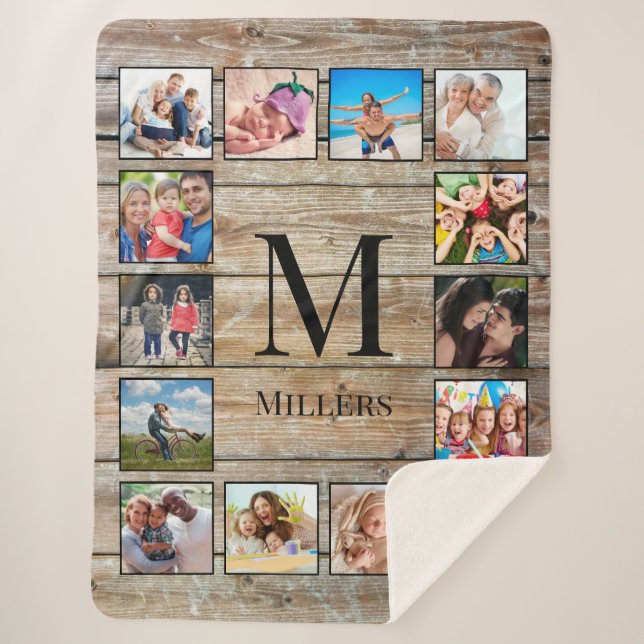 Create Your Custom Photo Collage Rustic Farmhouse Sherpa Blanket (Front)