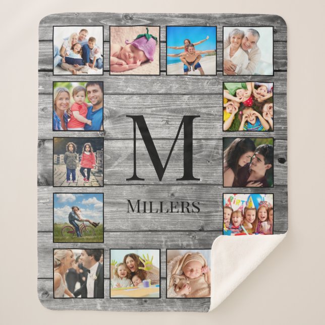 Create Your Custom Photo Collage Rustic Farmhouse Sherpa Blanket (Front)