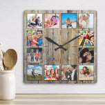 Create Your Custom Photo Collage Rustic Farmhouse Square Wall Clock<br><div class="desc">Create your own personalised 12 photo Instagram photo collage wall clock with your custom images on a rustic farmhouse style wooden plank background. Add your favourite photos, designs or artworks to create something really unique. To edit this design template, simply upload your own image as shown above. You can easily...</div>