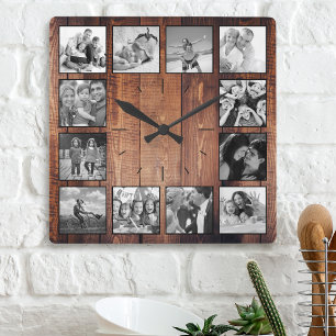 Create Your Custom Photo Collage Rustic Farmhouse Square Wall Clock
