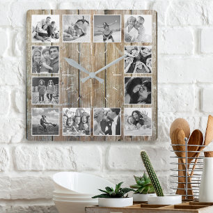 Create Your Custom Photo Collage Rustic Farmhouse Square Wall Clock