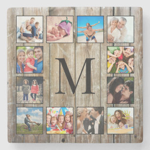 Create Your Custom Photo Collage Rustic Farmhouse Stone Coaster