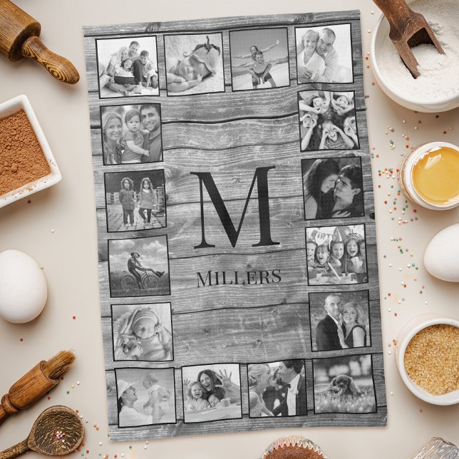 Create Your Custom Photo Collage Rustic Farmhouse Tea Towel (Creator Uploaded)