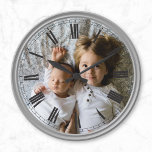 Create Your Custom Photo Grey Classy Elegant Round Clock<br><div class="desc">Decorative personalizable classical elegant clock design with your custom photo,  image or logo.</div>