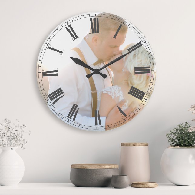 Create Your Custom Photo Grey Couples Classy Large Clock (Creator Uploaded)