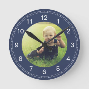 Create Your Custom Photo Keepsake Modern Blue Round Clock