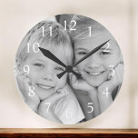 Create Your Custom Photo Modern Elegant Round Clock<br><div class="desc">Create Your Own Custom Black and White Photo (picture or photography) Modern Large Clock that you can add your own photo. This roman numeral numbered clock makes a perfect custom personalised gift for a mum,  dad,  grandma or grandpa grandparent to hang in their Kitchen or Living Room.</div>