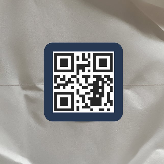 Create Your Custom QR Code Elegant Navy Blue Square Sticker (QR Code Square Navy Blue Sticker)